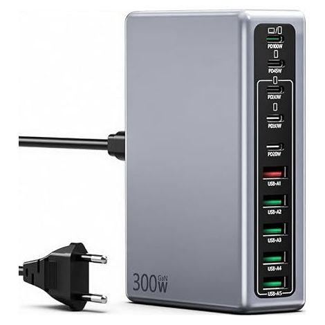 300W Chargeur Multiple USB C Rapide, Station De Charge 10 Ports GaN USBC, Chargeur Laptop 100W Et 45W pour MacBook Pro/Air, Lenovo,HP, Hub de Charge Bureau Multiprise USB pour iPhone, Samsung, Pixel (1/5)