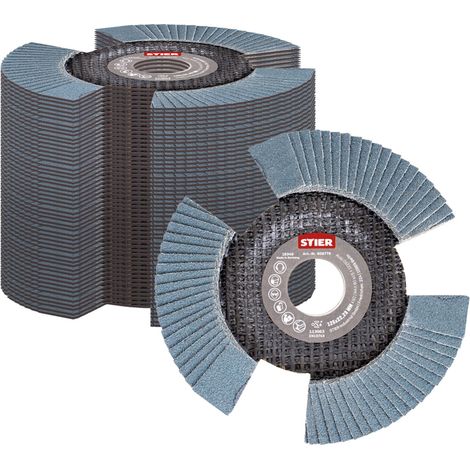 STIER Fächerschleifscheibe View Line 125 x 22,23 K80, für handelsübliche Winkelschleifer, hohe Qualität für die Verarbeitung von Stahl, Fächer-Design für freie Sicht auf das Werkstück (1/5)