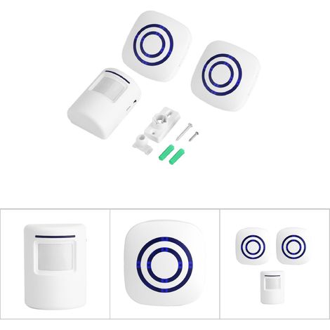 [Sistema de alarma para el hogar] Sistema de seguridad inalámbrico por infrarrojos con 1 transmisor y 2 receptores, timbre y detector de movimiento – carcasa de plástico, dimensiones 80 x 59 x 45 mm y (1/5)