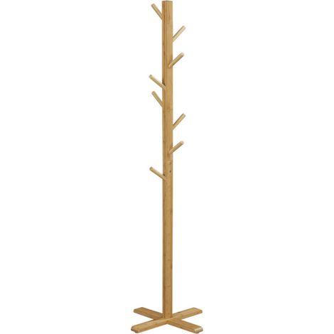 Armario, perchero, perchero para sombreros, 8 ganchos, 49,5 cm x 49,5 cm x 178 cm, natural -Crezuo