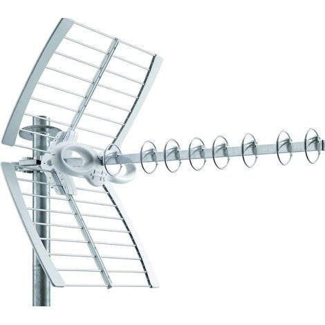 Antenne terrestre UHF 8 éléments – Gain 16 dBi – Fréquence 470-790 MHz – Zones éloignées des émetteurs – Couleur gris – Produit de qualité – M-E