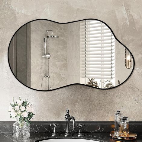 Miroir Mural Irrégulier, Miroir Décoratif Asymétrique avec Cadre en Alliage d’Aluminium pour Salle de Bain, Chambre, Salon, Entrée (1/5)