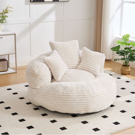 Sitzsack 108x108x52 cm beige aus Cord mit hoher Rückenlehne und Armlehnen (1/5)