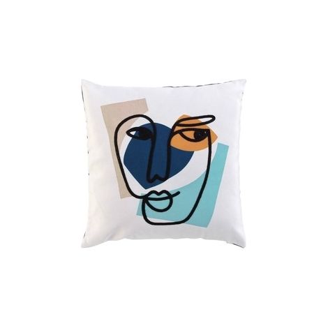 Coussin déhoussable avec motifs de visage abstrait - Bleu - 45 x 45 cm - Livraison gratuite (1/3)