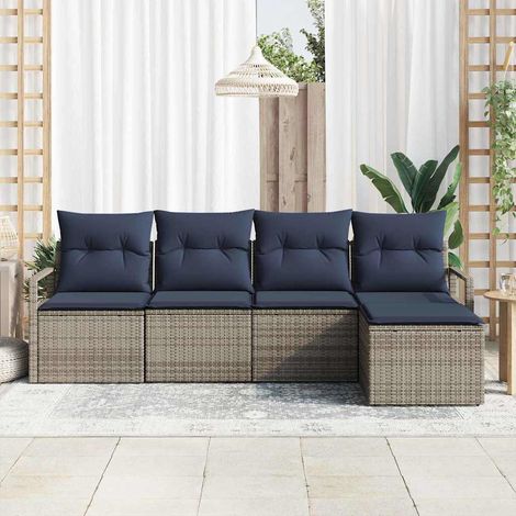 Sofa Set 5 pcs Grau Poly-Rattan