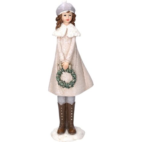Statua resina bambina con ghirlanda bianco cm8x12h31,5