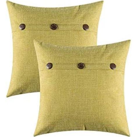 Housse De Coussin Décorative - 18 x 18 Pouces - Tissu Polyester Mélangé - Boutons Avant - Fermeture Éclair Cachée - Beige - Lot De 2 (1/5)