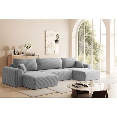 Wohnlandschaft Sofa mit Schlaffunktion FLORA Stoff Poso Hellgrau