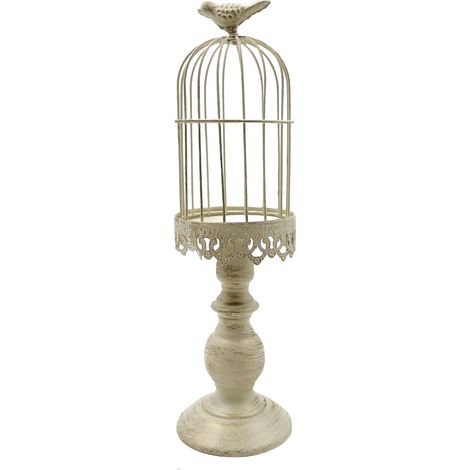 Candelabro gabbia uccelli bianco antico matrimonio 38 cm (1/5)