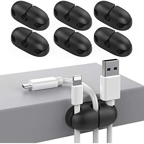 Lot de 6 Organisateurs de Câbles pour Câbles de Bureau Clips de Rangement de Câbles Adhésifs Solides pour Organiser Le Fil de Cordon USB, Le Bureau à Domicile et La Voiture (Le noir) (1/4)