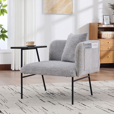 Sessel mit Beistelltisch 86x72x71 cm, moderner Einzelsessel aus Chenille mit 2 Staufächern, Metallgestell, Polstersessel für Wohnzimmer