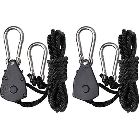 2-Pack Ratchet 1/8 Inch Adjustable Heavy Duty Tie Down Rope Carabiner Hook Clip Hanger 150lb Capacity for Grow Light Luggage Strap (1/5)