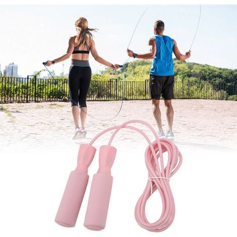 BelleRise - Corde à sauter fil d'acier – réglable, roulements doubles, rose – fitness cardio, maison et extérieur (1/5)
