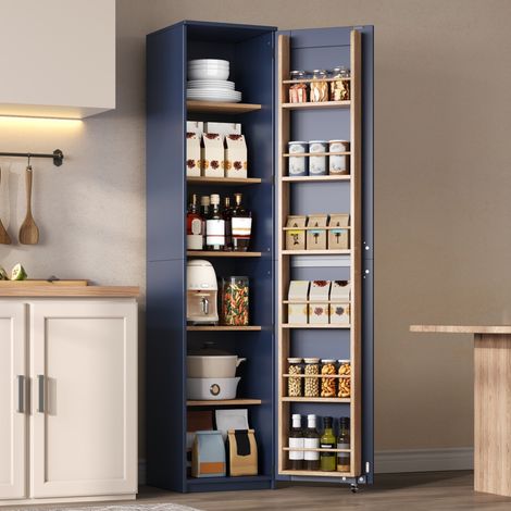 Buffet colonne 40x40x183 cm en MDF bleu, avec rangement, pour cuisine FloraGrace (1/5)