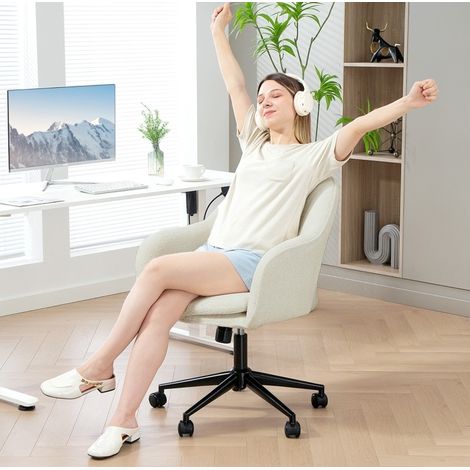 Chaise de bureau en tissu effet velours, siège réglable 49-58 cm, dossier incurvé beige DESVIAE (1/5)