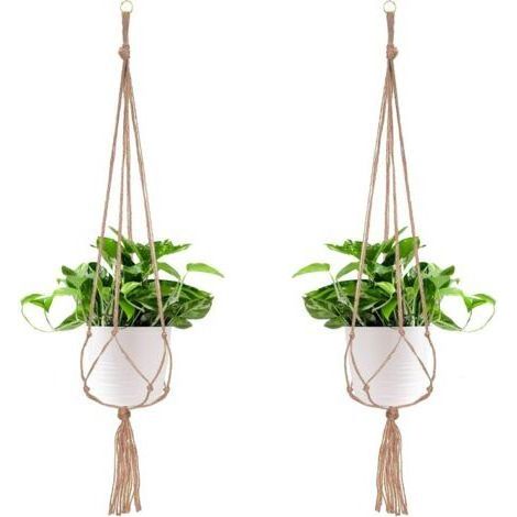 BUNTHAUS 2 Paquets Suspension Plante, Pot Suspendu Plante, pour Suspendre Pot de Fleur Suspension Suspendue Décoration Balcon Maison, 4 Jambes en Corde, 105 cm