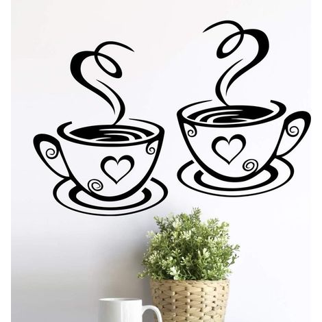 Juego de 2 pegatinas de vinilo para pared para tazas de cocina con cita de amor para decoración de pub, cafetería, decoración de té, pegatina de pared removible, taza negra, decoración del hogar, tien (1/4)