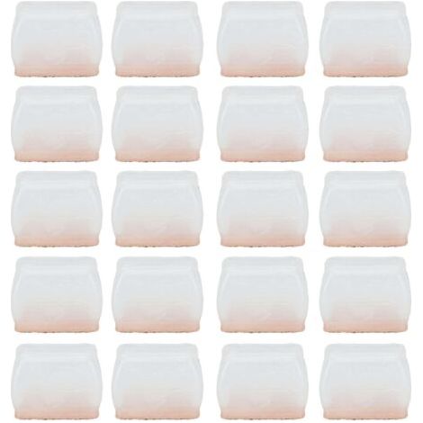 Protecteur de pieds de chaise, 20 pièces,couverture de coussin de meubles en feutre de caoutchouc, anti-rayures, bruit, rectangulaire Transparent (1/5)