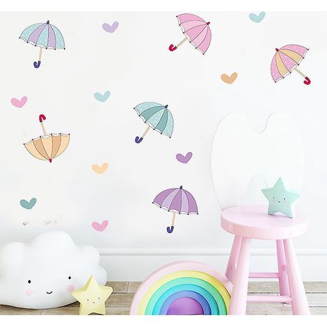 2 Pack Parapluie Coeur Amour Color Mignon Coeur Stickers Muraux Salon Chambre Enfants Chambre Auto-adhsif Dcoratif Autocollants Amovible (1/5)