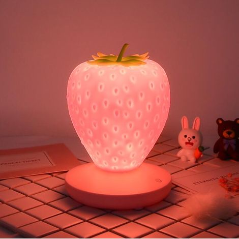 Lampe Veilleuse En Forme De Fraise - LED À Toucher Avec 3 Niveaux De Luminosité - Pour Chambre D'Enfant Et Nurserie - 1 Pièce (1/5)