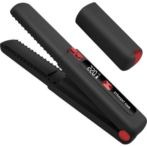 Longziming - Lisseur sans fil 2 en 1 - Styler et boucler les cheveux - Outil de coiffure - Chauffe rapide - Température réglable - Céramique et tourmaline - Résultat brillant et sans frisottis - 1 piè (1/5)