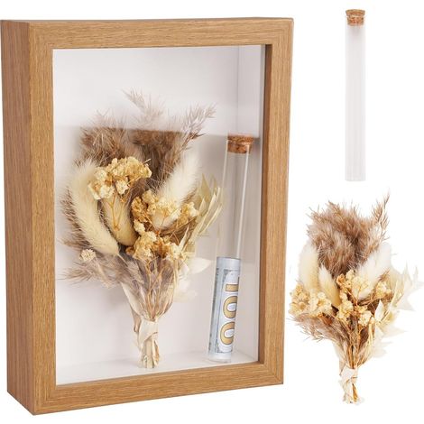 Hochzeitsgeschenk für Braut und Bräutigam, Silbernes Set mit Trockenblumen, Holzbox, Glasreagenzglas, zum Hochzeitstag, Silber zur Taufe (1/5)