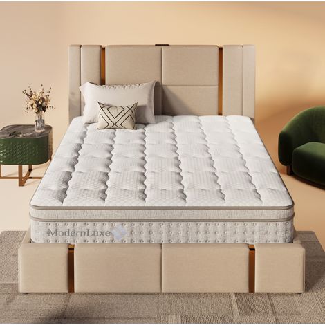 Materasso 140x190x25 cm bianco in poliestere con molle insacchettate a 7 zone e schiuma fredda H3 (1/5)