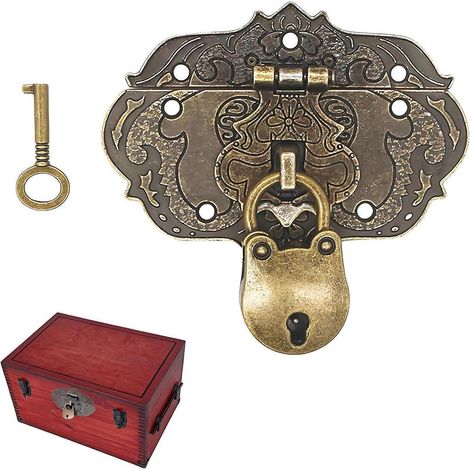 Fermoir de meuble antique avec serrure et clé, couleur bronze, design rétro