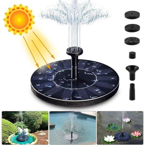 Pompe solaire pour fontaine, 1,4 W, 150 l/h (hauteur max. 70 cm) + 4 buses, mini pompe solaire pour fontaines décoratives de bassins de jardin (sans batterie ni électricité) - RWGarden / Bassins d'orn (1/5)