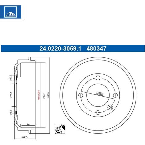 Lot de 2 Tambours de frein ATE 24.0220-3059.1 CITROËN 98 215 724 80