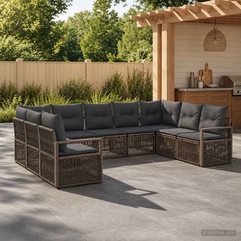 Set Divano da Giardino 9 pcs Grigio polyrattan vidaXL (1/5)