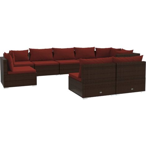 Maison Exclusive - 9-tlg. Garten-Lounge-Set mit Kissen Poly Ratta (1/5)
