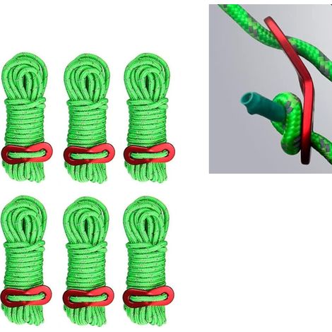 Ensemble de 6 lignes réfléchissantes pour tentes avec tendeurs de lentilles, 4 mm x 4 m, pour voiles d'ombrage (vert) (1/5)