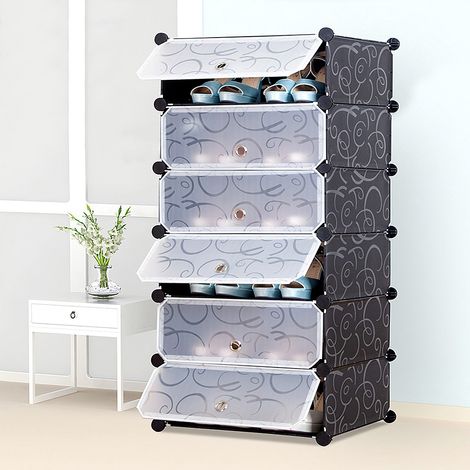 SiFree®Armoire modulable, Étagère de Rangement à Chaussures, en Plastique, 6 Compartiments, Montage Facile, Dimensions 1104535cm (L x l x H)， Noire et Blanc Imprimée (1/5)