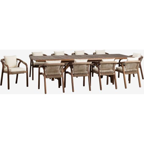 Sklum – Ensemble salle à manger 10 places – Table rectangulaire extensible 200-320x100 cm – Chaises en bois d'acacia avec accoudoirs – Confort optimal - 200-260-320x100 (1/5)