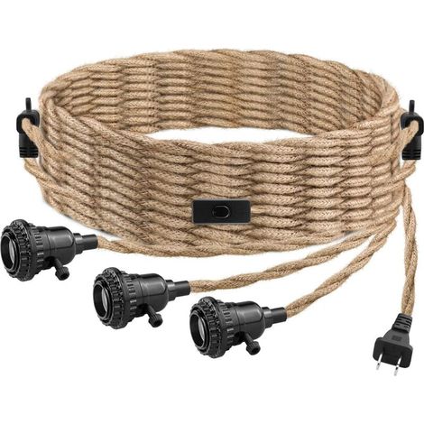 Cordon de suspension à trois lampes avec prise interrupteur, douille E26/E27, idéal pour les chambres, les bureaux et les salons, 6,8 m. (1/5)