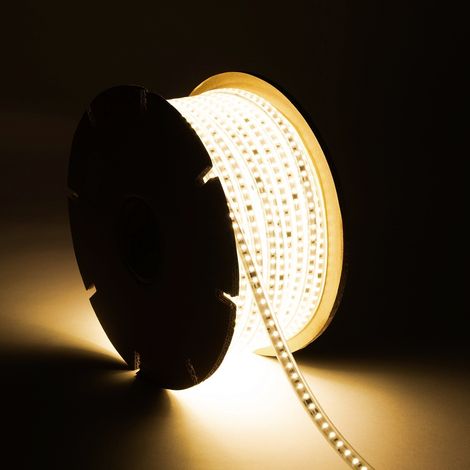 LED-Streifenrolle Dimmbar 220V SMD Selbstgleichrichtend 120 LED/m 50m 14W/m 1680lm/m SILICONE FLEX Breite 12mm Schnitt 10cm IP67 2700K Warmweiß