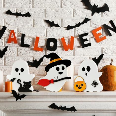 Ornement Halloween - Décoration Suspendue en PVC - Fantôme Chat Noir Sorcière Balai Citrouille Araignée - Pour Fête Maison Jardin - Lot de 1 à 3 Pièces (1/5)