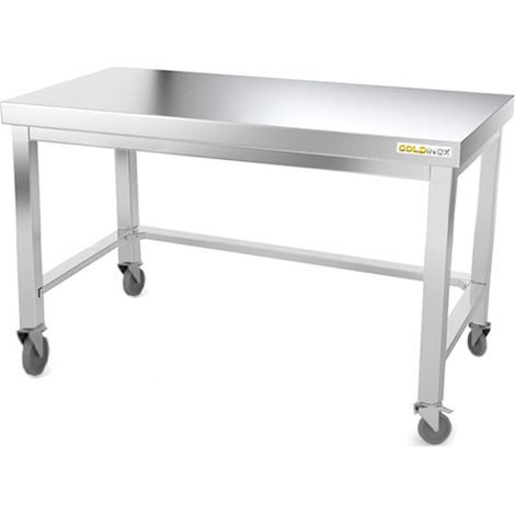 Table de travail en inox soubassement 1600 x 700 mm avec renfort sur roulettes PREMIUM - GOLDINOX (1/4)