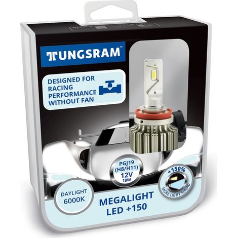 Kit H8 H11 12V-LED (PGJ19) 6000K 18W Megalight LED +150 NO ECE 2st. Tungsram 60480 PB2 (1/2)