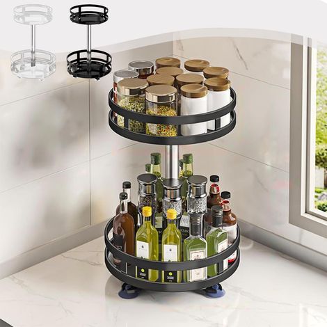 Etagère À Épices Rotative 360° - Support Métallique Pour Comptoir - Rangement Fruits Légumes - 36 x 6,5 cm - 1 Pièce (1/5)