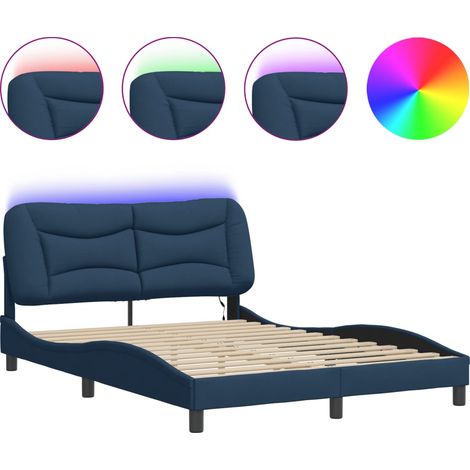 Lit double - lit simple - Cadre de lit avec LED Hvar bleu 140x190 cm tissu fr5188 - Maison La Vie (1/5)