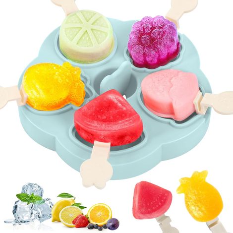 5 Pièces Moule à Glace, Silicone sans BPA,net et Couvercle, Forme Fruit, DIY Maison Enfant (1/5)