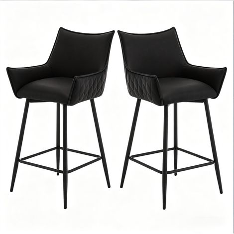 Set 2 sgabelli da bar ergonomici in PU vintage e metallo con braccioli, antracite (1/5)