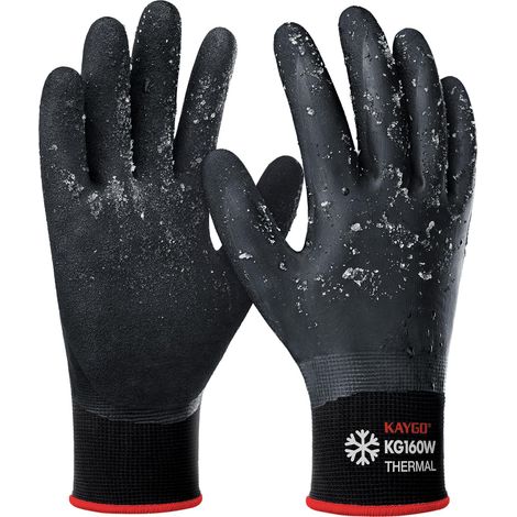 Waterproof Thermal Gloves 3 Pairs Double Latex Coated for Cold Weather Storage Outdoor Winter Gardening Snow Shovel (Black, S, Size 7) (1/5)