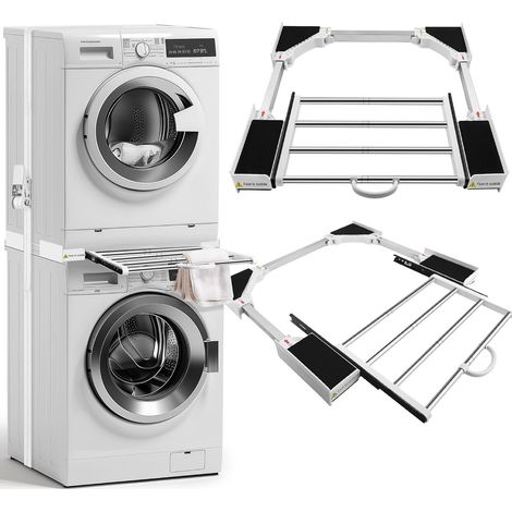 kit intermédiaire avec porte-serviettes extensible,Cadre intermédiaire avec corde à linge, cadre de connexion universel pour machine à laver, sèche-linge, taille réglable (1/5)