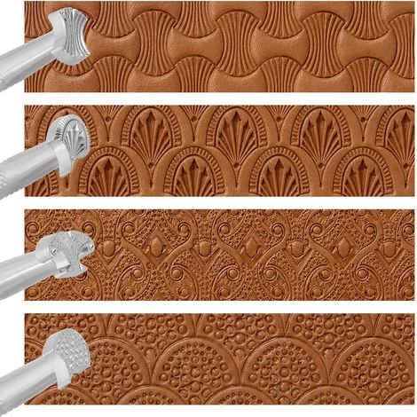 4pcs Ensemble de Tampons Professionnels pour Cuir, Outils de Marquage et D'embossage en Alliage Zinc pour le Bricolage la Sculpture Sur Cuir et les Projets Faits Main (1/5)
