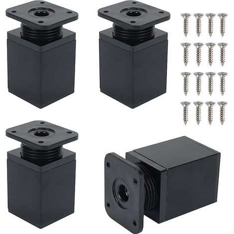 4 patas cuadradas ajustables de metal negro de 5 a 7 cm (tornillos incluidos) para estantes, camas y escritorios. (1/5)
