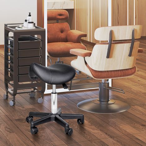 REDOM Taburete giratorio con ruedas, altura ajustable, asiento ergonómico, base de acero, cuero regenerado negro (1/5)
