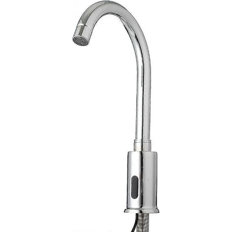 Robinet de cuisine automatique sans contact avec capteur infrarouge, monotrou d'eau froide en alliage de zinc et laiton, finition chromée, compatible avec les normes UE, AU et CA.